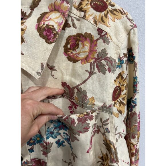 Saint Tropez West Floral Linen Jacket Button Down Size 1X Beige Lightweight - Picture 4 of 11